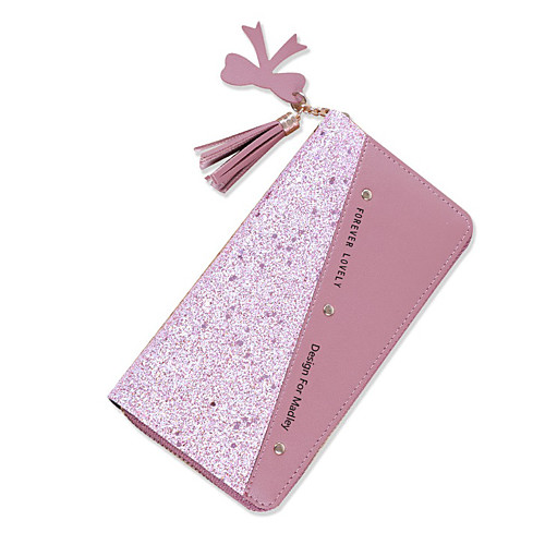 

Women's Bags PU Leather Wallet Tassel Zipper Sequin Rivet Letter Shopping Daily 2021 Wine Black Blushing Pink Sky Blue