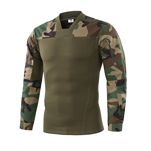 

Men's Camouflage Hunting T-shirt Military Tactical Shirt Outdoor Waterproof Breathable Warm Wearproof Fall Spring Summer Camo Cotton Yellow Army Green Camouflage