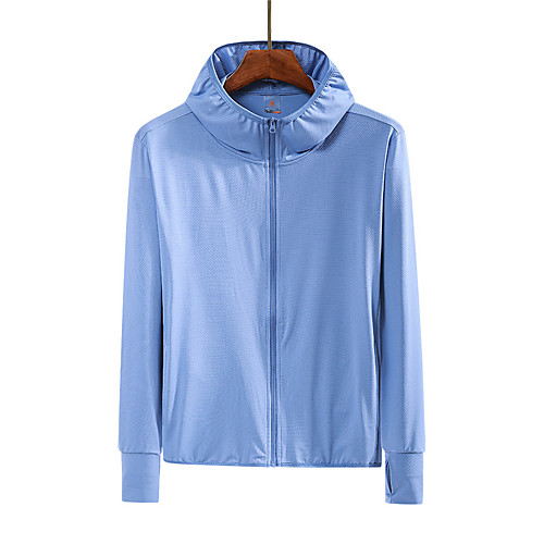 

Men's Hiking Skin Jacket Hiking Windbreaker Outdoor Solid Color Packable Lightweight UV Sun Protection Breathable Outerwear Jacket Top Full Length Visible Zipper Fishing Climbing Running White Blue