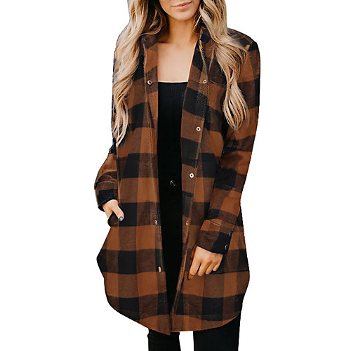 

Women's Color Block Patchwork Streetwear Spring & Fall Trench Coat Long Going out Long Sleeve Cotton Blend Coat Tops Black