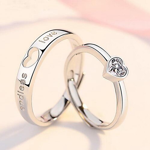 

Adjustable Ring Silver Rhinestone Alloy Heart Fashion 1 Pair Adjustable / Couple's