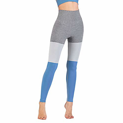 

Women's Colorblock High Waist Yoga Full-Length Legging Fashion Yoga Pants Tummy Control Leggings Blue