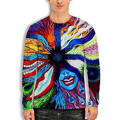 

Men's T shirt 3D Print Graffiti Animal 3D Print Long Sleeve Daily Tops Casual Fashion Rainbow