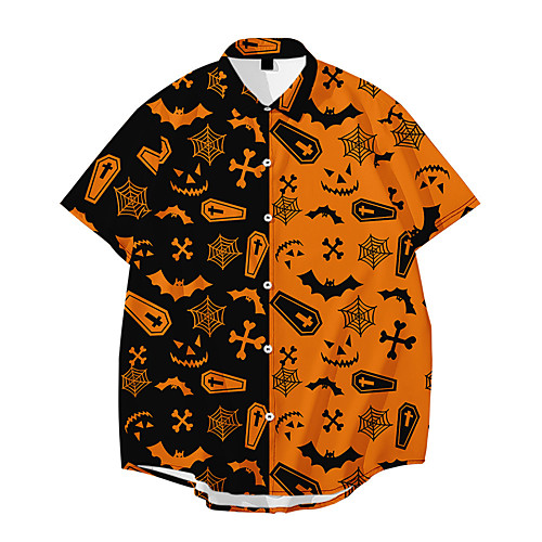 

Men's Shirt 3D Print Halloween Skull Button-Down 3D Print Short Sleeve Halloween Tops Casual Fashion Yellow