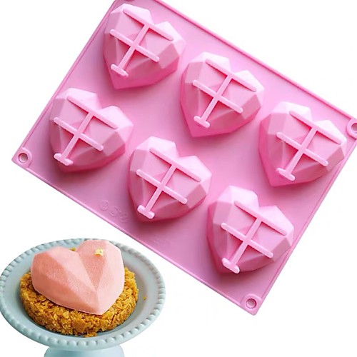 

Silicone Mold 6 Holes Diamond Heart Non-stick for Handmade Chocolate Mousse Cake Baking Dessert Biscuit Release Heart Shaped Silicone Mold Tray