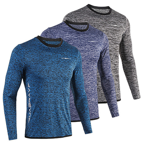 

UABRAV Men's Long Sleeve Running Shirt Top Winter Elastane Breathable Quick Dry Sweat-wicking Fitness Gym Workout Running Active Training Sportswear Stripes Dark Grey Blue Dark Navy Activewear High