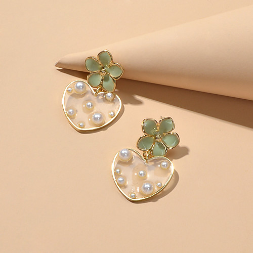 

Women's Drop Earrings Drop Sweet Heart Sweet Imitation Pearl Earrings Jewelry Green For Date Festival