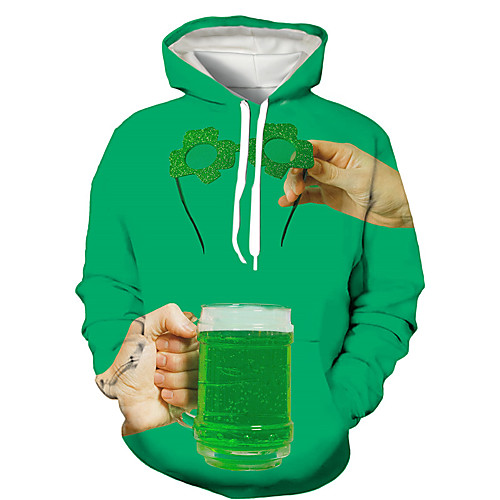 

Men's Pullover Hoodie Sweatshirt Graphic Prints Beer Saint Patrick Day Print Daily Holiday 3D Print 3D Print Hoodies Sweatshirts Green