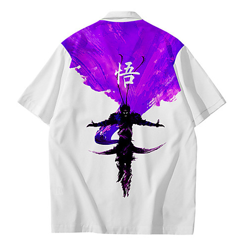 

Men's Shirt Other Prints Graphic Button-Down Print Short Sleeve Daily Tops Casual Chinoiserie White Black Purple