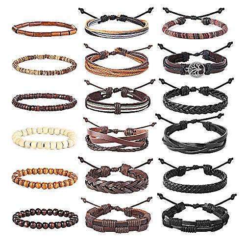 

Braided Leather Bracelets for Men Women Woven Cuff Wrap Bracelet Wood Beads Ethnic Tribal Bracelets Adjustable