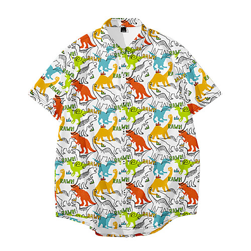 

Men's Shirt 3D Print Dinosaur Animal Button-Down 3D Print Short Sleeve Daily Tops Casual Fashion Hawaiian Black Green Gray
