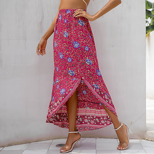 

Women's Vacation Beach Casual Boho Skirts Graphic Split Print Red