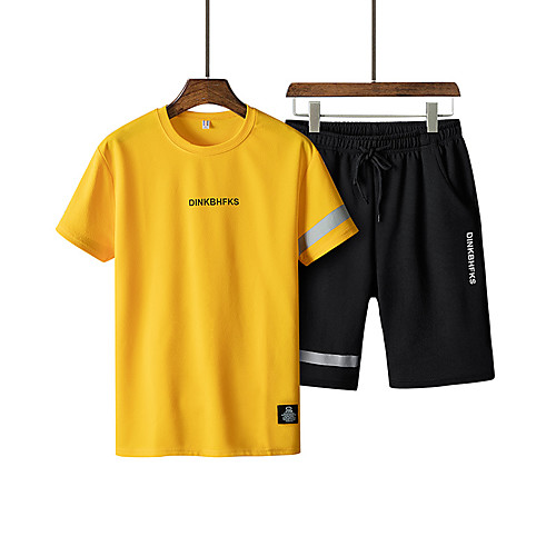

Men's Hiking Tee shirt with Shorts Short Sleeve Tee Tshirt Clothing Suit Outdoor Lightweight Breathable Quick Dry Sweat wicking Summer White Black Yellow Running