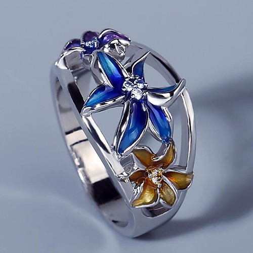 

Ring AAA Cubic Zirconia Two Stone Silver Brass Floral Theme Flower Asian Unique Design Elegant 1pc 6 7 8 9 10 / Women's