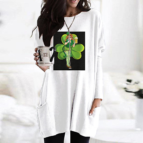 

Women's T Shirt Dress Tee Dress Short Mini Dress White Black Green Light Green Light Blue Long Sleeve Floral Print Color Block Print Fall Spring Round Neck Casual 2021 S M L XL XXL 3XL
