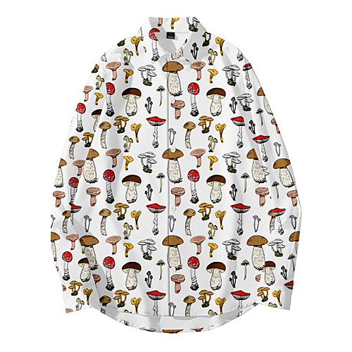 

Men's Shirt 3D Print Plants Button-Down 3D Print Long Sleeve Daily Tops Casual Fashion White Blue Red