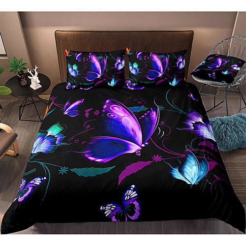 

Butterfly Print 3-Piece Duvet Cover Set Hotel Bedding Sets Comforter Cover with Soft Lightweight Microfiber, Include 1 Duvet Cover, 2 Pillowcases for Double/Queen/King(1 Pillowcase for Twin/Single)