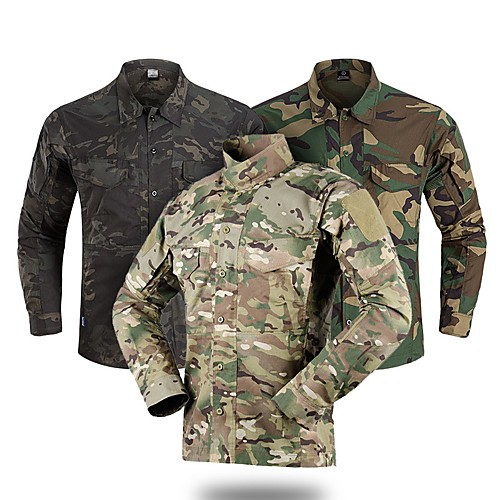 

Men's Camouflage Hunting Jacket Camouflage Hunting T-shirt Military Tactical Shirt Outdoor Breathable Ventilation Fast Dry Wearable Fall Spring Summer Solid Colored Cotton Polyester Forest Green