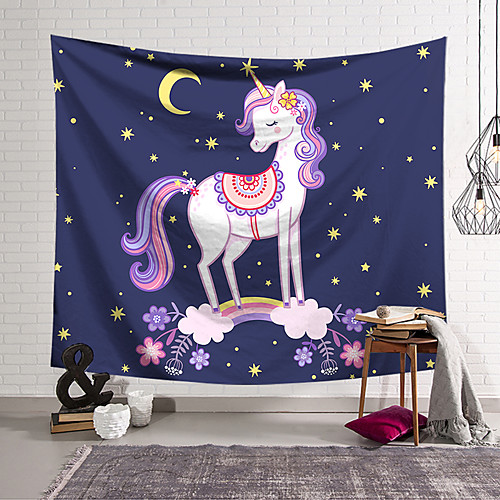 

Wall Tapestry Art Decor Blanket Curtain Hanging Home Bedroom Living Room Decoration Polyester Color Unicorn Cute Closed Eyes