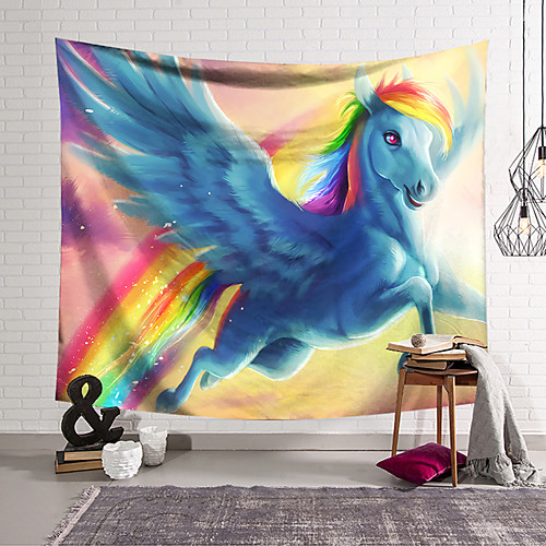 

Wall Tapestry Art Decor Blanket Curtain Hanging Home Bedroom Living Room Decoration Polyester Rainbow Blue Unicorn Flying
