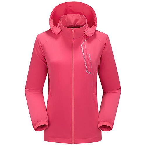 

Women's Waterproof Hiking Jacket Hiking Skin Jacket Hiking Windbreaker Outdoor Solid Color Packable Waterproof Lightweight UV Sun Protection Jacket Hoodie Top Elastane Hunting Fishing Climbing Black