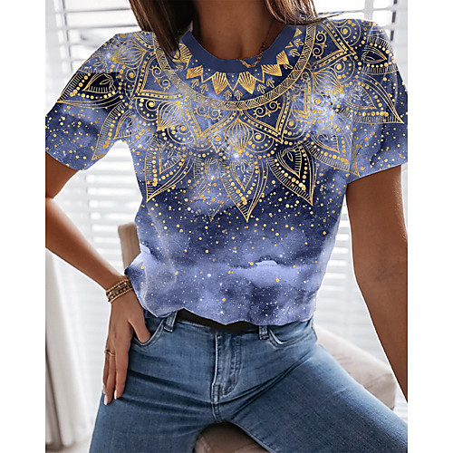 

Women's T shirt Graphic Tie Dye Print Round Neck Tops Basic Basic Top Navy Blue