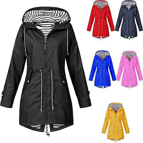 

women's zip up military anorak parka jacket with hoodie drawstring plus sizes waterproof long raincoat hooded rain coat gray