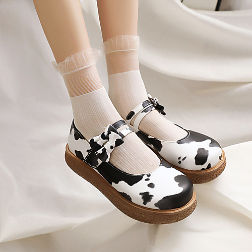

Women's Heels High Heel Round Toe Lolita Daily Party & Evening PU Bowknot Solid Colored Color Block Black / White Black Khaki