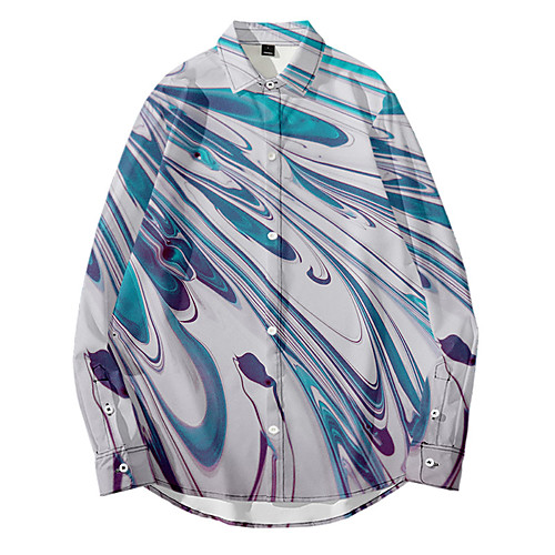 

Men's Shirt 3D Print Abstract Button-Down 3D Print Long Sleeve Daily Tops Casual Fashion Hawaiian Blue Purple