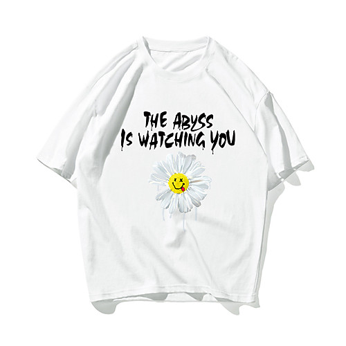 

Men's T shirt Hot Stamping Daisy Letter Print Short Sleeve Daily Tops 100% Cotton Basic Casual White Black Orange