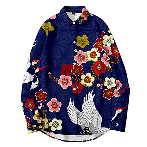 

Men's Shirt 3D Print Floral Button-Down 3D Print Long Sleeve Daily Tops Casual Fashion Hawaiian Black Blue Yellow