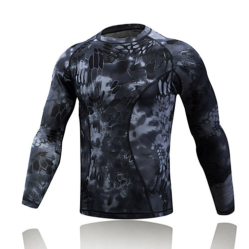 

Men's Hunting T-shirt Long Sleeve Outdoor Fall Spring Quick Dry Breathability Wearable Soft Camo / Camouflage Polyester Black Camouflage Grey Green Camouflage Gray