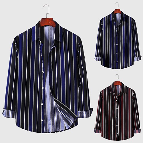 

Men's Shirt Other Prints Graphic Plus Size Long Sleeve Daily Tops Business Blue Red