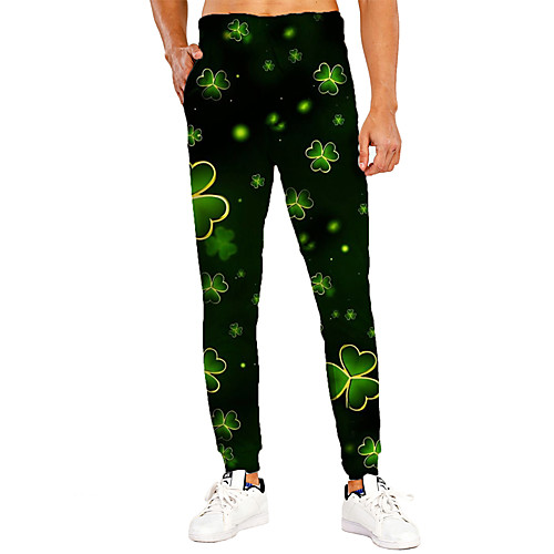 

Men's Sporty Casual / Sporty Breathable Quick Dry Sports Casual Holiday Saint Patrick Day Pants Sweatpants Pants Plants Graphic Prints Full Length Print Black