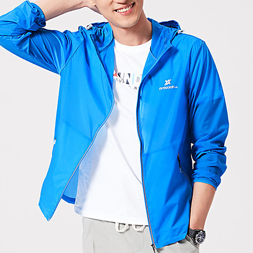 

Men's Hiking Skin Jacket Hiking Windbreaker Outdoor Solid Color Packable Waterproof Lightweight UV Sun Protection Outerwear Jacket Top Full Length Visible Zipper Fishing Climbing Running White Black