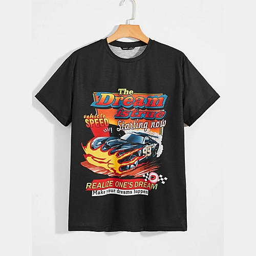 

Men's T shirt Hot Stamping Car Print Short Sleeve Casual Tops 100% Cotton Casual Fashion Black