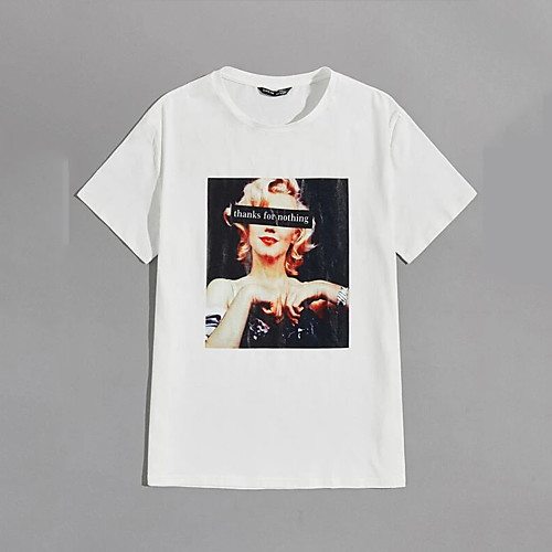 

Men's T shirt Hot Stamping Portrait Letter Print Short Sleeve Casual Tops 100% Cotton Casual Fashion White