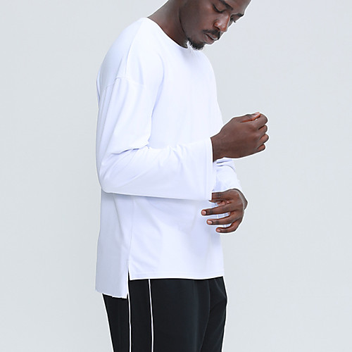 

Men's T shirt Hiking Tee shirt Long Sleeve Crew Neck Tee Tshirt Top Outdoor Lightweight Breathable Quick Dry Soft Autumn / Fall Spring Polyester Solid Color White Black Fishing Climbing Running
