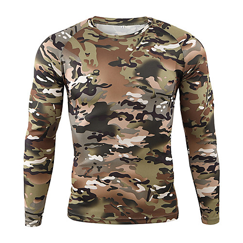 

Men's Hunting T-shirt Outdoor Breathable Ventilation Fast Dry Outdoor Fall Spring Camo Polyester Black Yellow Camouflage