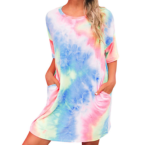 

Women's Tee Dress Tie Dye Crew Neck Sport Athleisure Dress Short Sleeves Breathable Soft Comfortable Everyday Use Casual Daily Outdoor