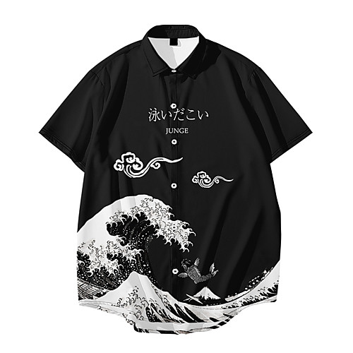 

Men's Shirt 3D Print Scenery Button-Down 3D Print Short Sleeve Daily Tops Casual Fashion Black