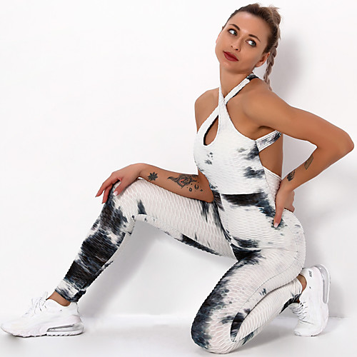 

Women's Workout Jumpsuit One-piece Patchwork Tie Dye Green / Yellow Yellow / Black Purple Spandex Yoga Fitness Gym Workout Leggings Bodysuit Romper Sleeveless Sport Activewear Tummy Control Butt Lift
