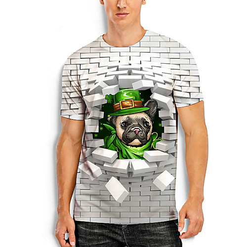 

Men's T shirt 3D Print Dog Graphic Prints Saint Patrick Day 3D Print Short Sleeve Daily Tops Casual Fashion Gray / White