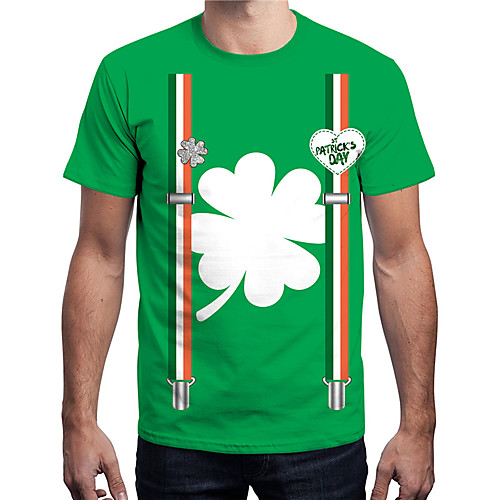 

Men's T shirt 3D Print Plants Graphic Prints Saint Patrick Day 3D Print Short Sleeve Casual Tops Fashion Classic Green