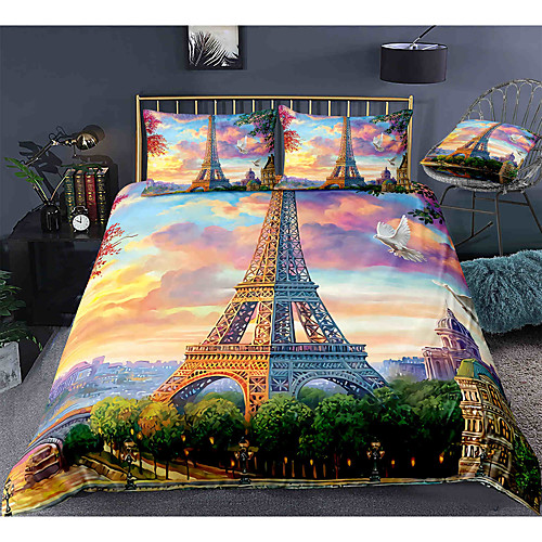 

Eiffel Tower 3-Piece Duvet Cover Set Hotel Bedding Sets Comforter Cover with Soft Lightweight Microfiber, Include 1 Duvet Cover, 2 Pillowcases for Double/Queen/King(1 Pillowcase for Twin/Single)s for Double/Queen/King(1 Pillowcase for Twin/Single)