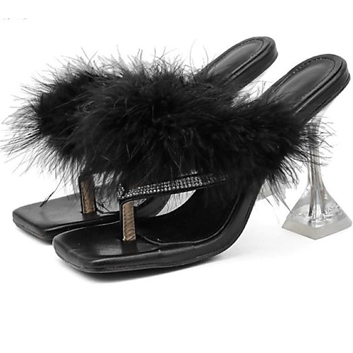 

Women's Heels Stiletto Heel Square Toe Sexy Daily Walking Shoes PVC Rhinestone Color Block Almond Black