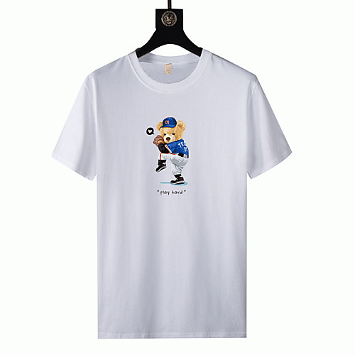 

Men's T shirt Hot Stamping Graphic Prints Bear Short Sleeve Casual Tops 100% Cotton Fashion White Black Blue