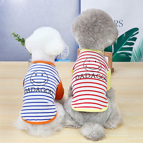 

Dog Cat Shirt / T-Shirt Vest Stripes Smile Face Basic Adorable Cute Dailywear Casual / Daily Dog Clothes Puppy Clothes Dog Outfits Breathable Yellow Blue Orange Costume for Girl and Boy Dog Cotton S