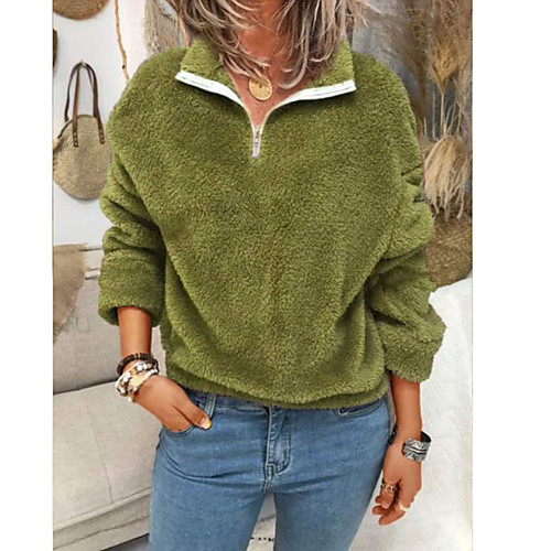 

Women's Zip Up Sweatshirt Solid Color Daily Fuzzy Hoodies Sweatshirts Black Blue Purple