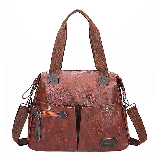 

Women's Bags PU Leather Zipper Patchwork Daily Going out 2021 Handbags dark brown Wine Black